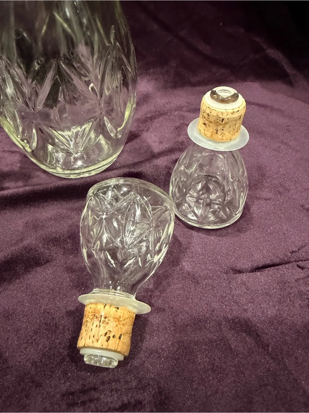 Vintage Owens-Illinois Diamond Cut Glass Decanter Pair